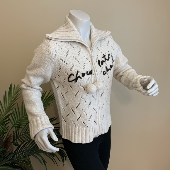 Jacob Connexion Cream Wool Pompom Zipper Cardigan - Picture 8 of 8